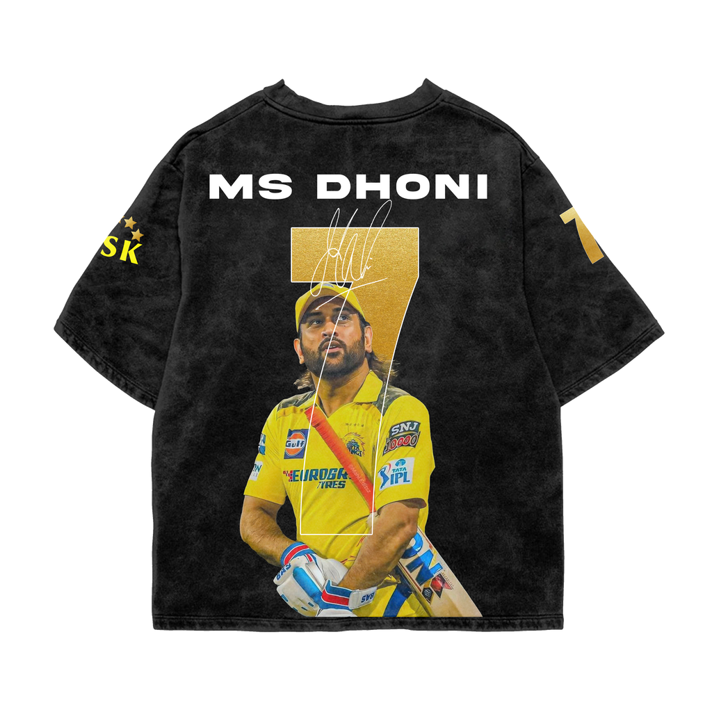 Thala Dhoni 7 Acid-Wash Oversized Tee