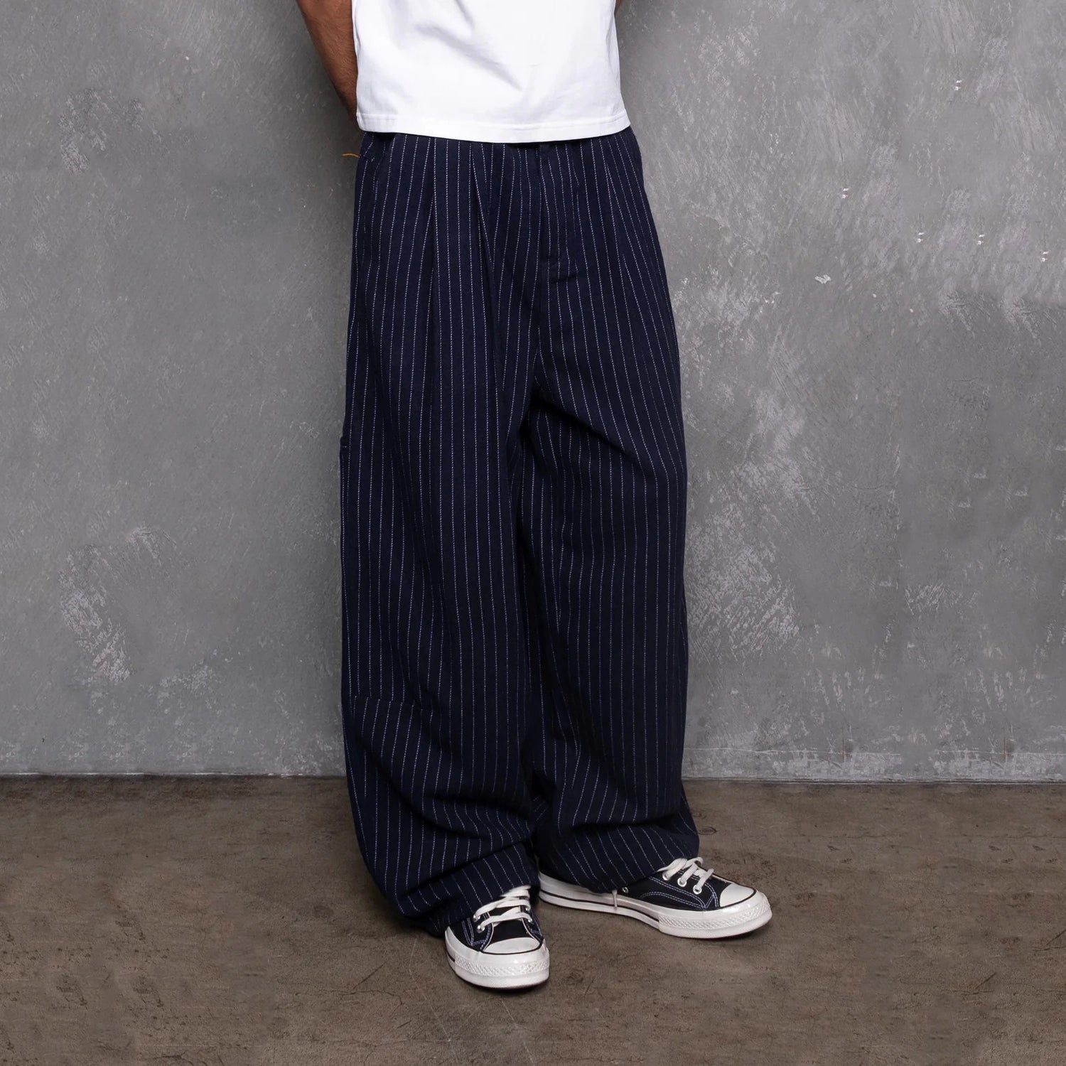 Navy Pinstripe Baggy Pants